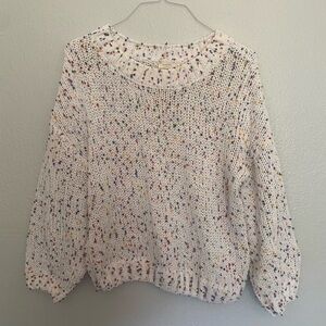 Harper Heritage White Chenille Knit Sweater with Multicolor Embellishments